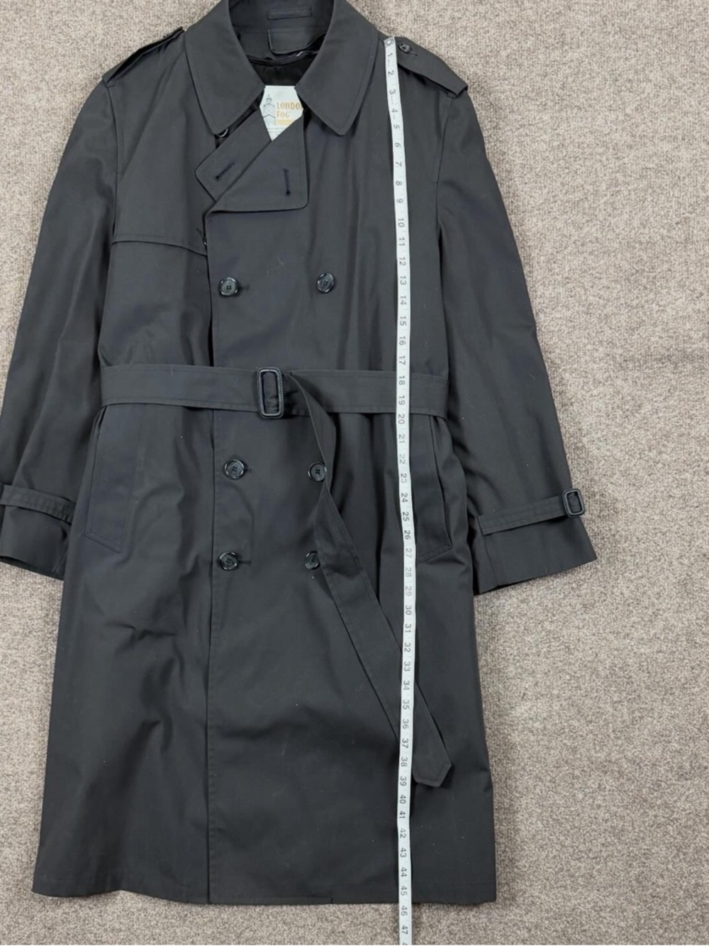 Vintage London Fog Black Long Double Breasted Belted Trench Coat Men’s 42 Large - Picture 9 of 10